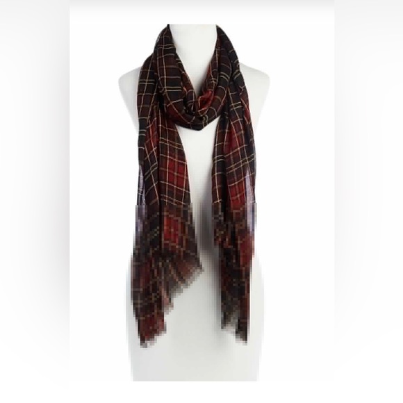Tartan plaid wrap by Patricia Nash, lightweight oversized scarf with fringe - Picture 3 of 8